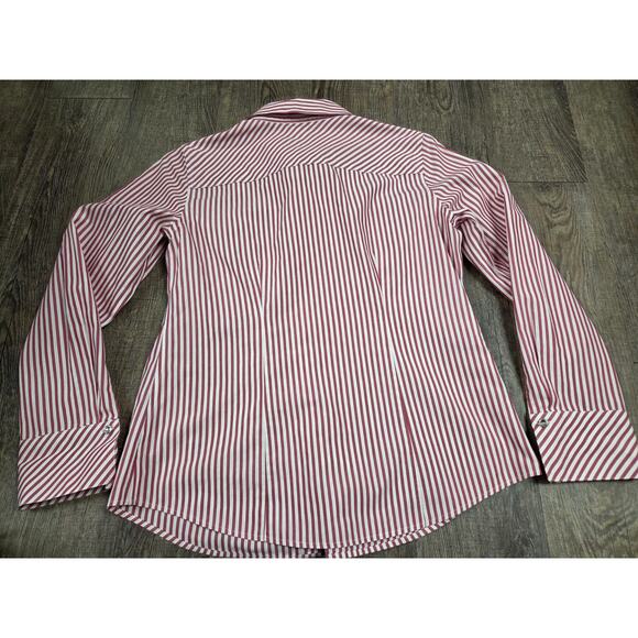 Chico's Long Sleeve Red Whit GoldMetallic Shimmer Striped No-Iron Shirt Size 0 S - Picture 6 of 6